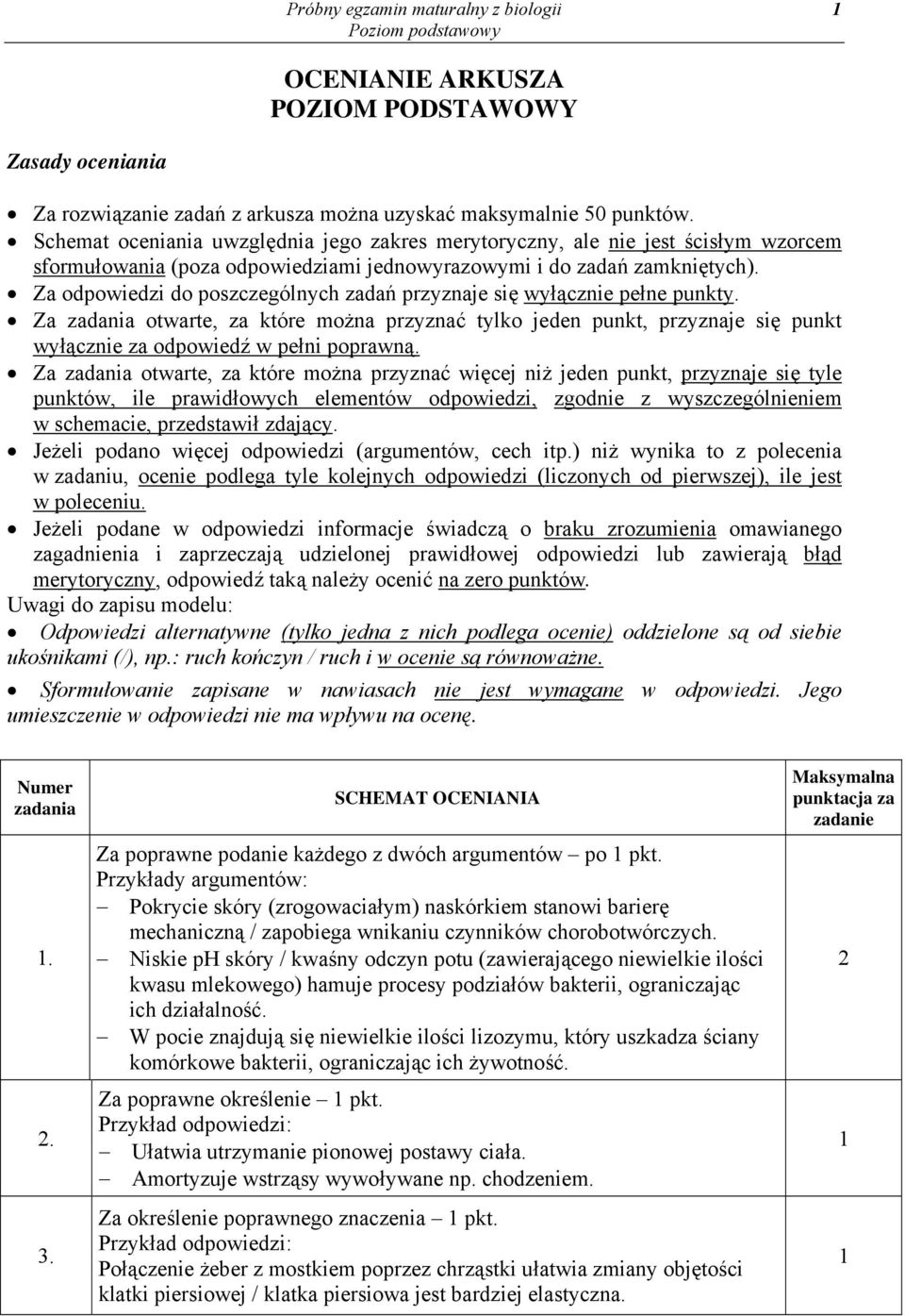 Za odpowiedzi do poszczególnych zadań przyznaje się wyłącznie pełne punkty. Za zadania otwarte, za które można przyznać tylko jeden punkt, przyznaje się punkt wyłącznie za odpowiedź w pełni poprawną.