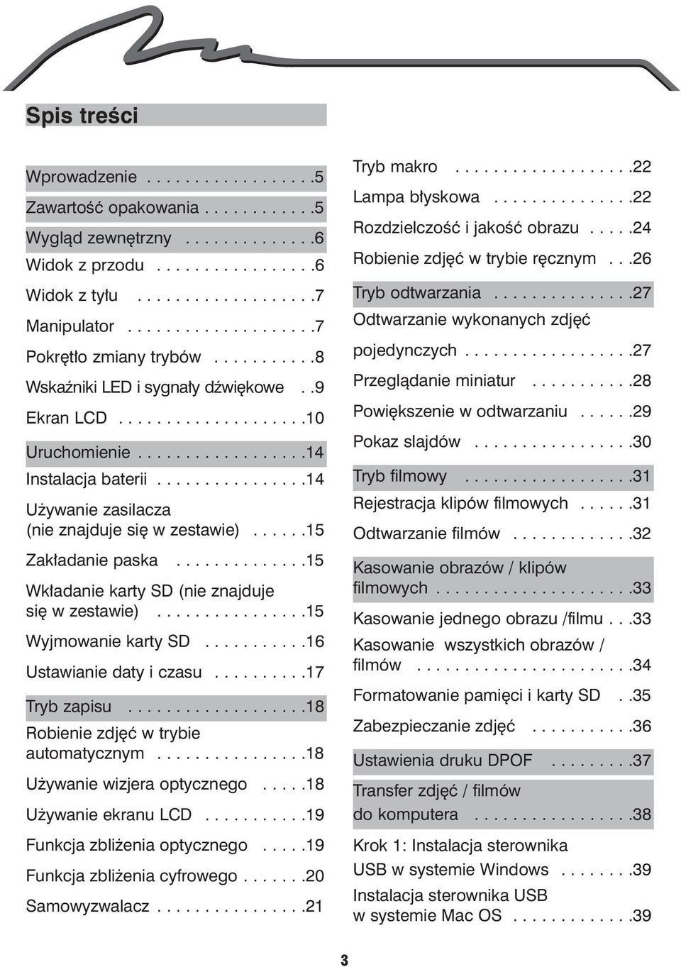 ...............14 U ywanie zasilacza (nie znajduje siê w zestawie)......15 Zak³adanie paska..............15 Wk³adanie karty SD (nie znajduje siê w zestawie)................15 Wyjmowanie karty SD.