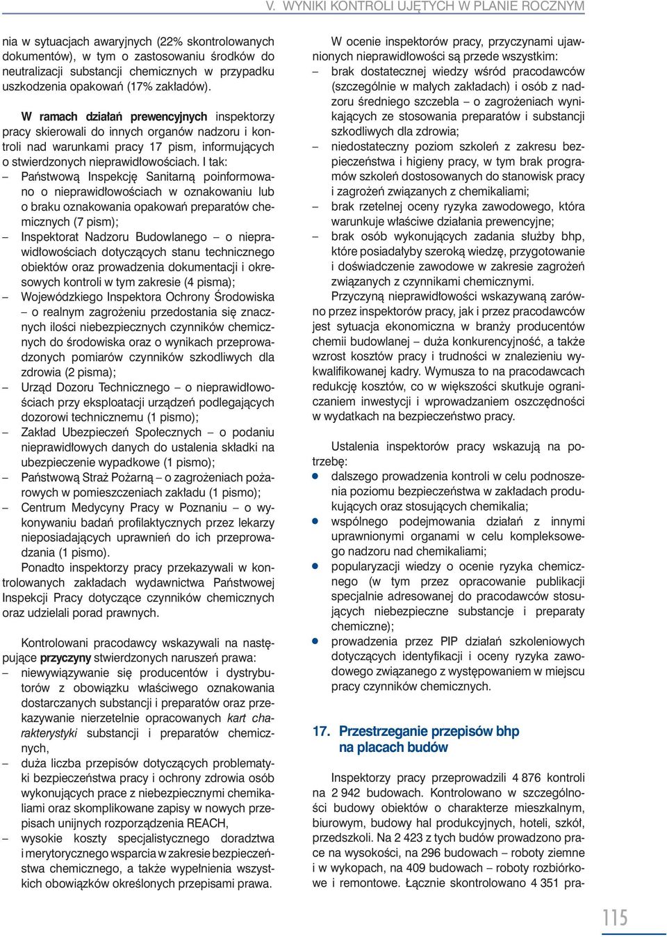 I tak: Państwową Inspekcję Sanitarną poinformowano o nieprawidłowościach w oznakowaniu lub o braku oznakowania opakowań preparatów chemicznych (7 pism); Inspektorat Nadzoru Budowlanego o