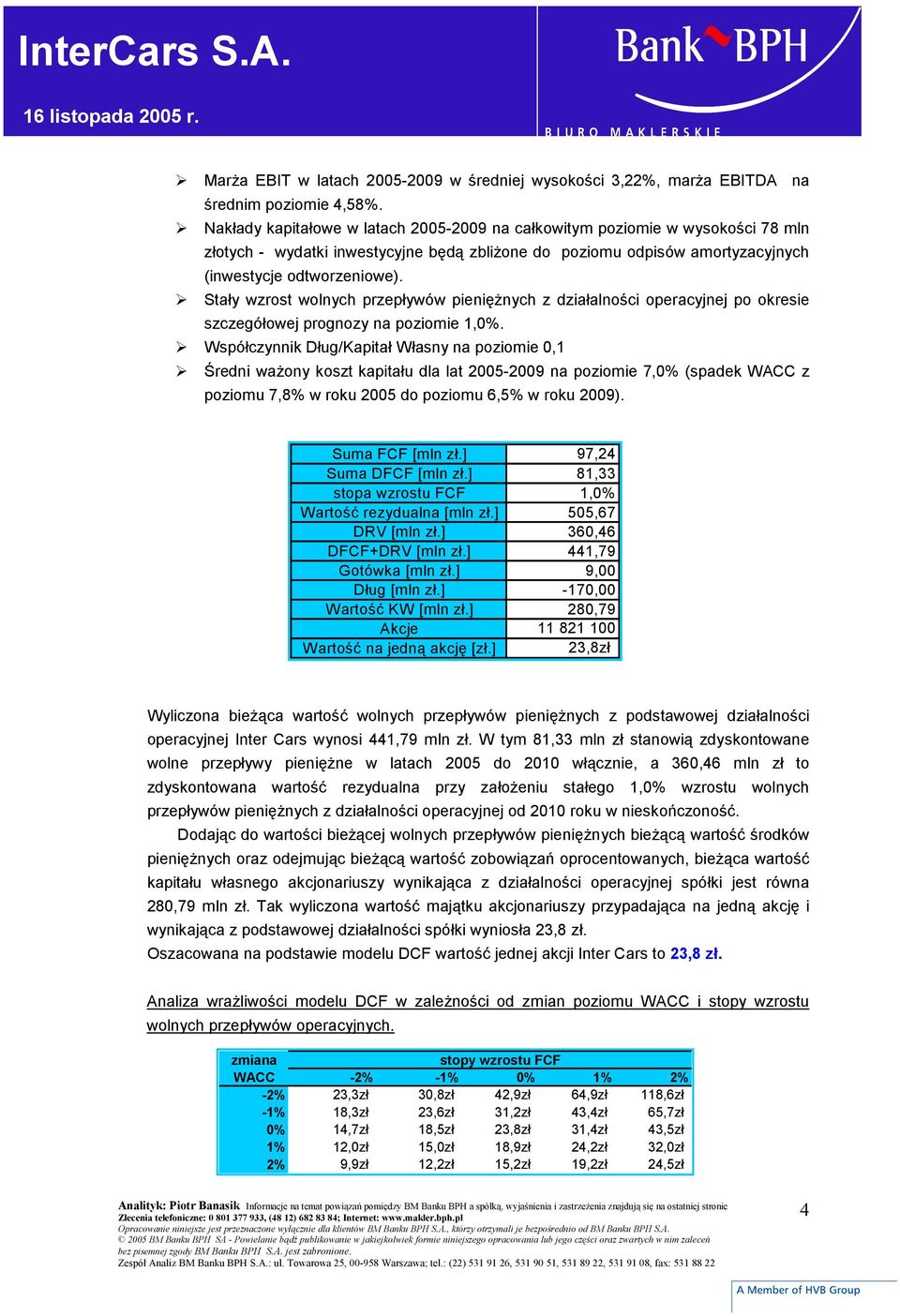 Stały wzrost wolnych przepływów pieniężnych z działalności operacyjnej po okresie szczegółowej prognozy na poziomie 1,0%.