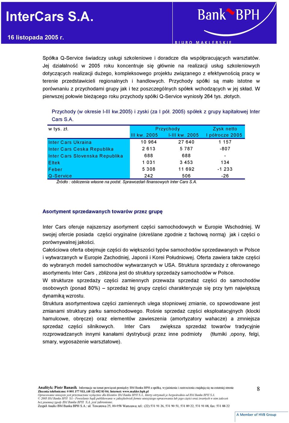 regionalnych i handlowych. Przychody spółki są mało istotne w porównaniu z przychodami grupy jak i tez poszczególnych spółek wchodzących w jej skład.