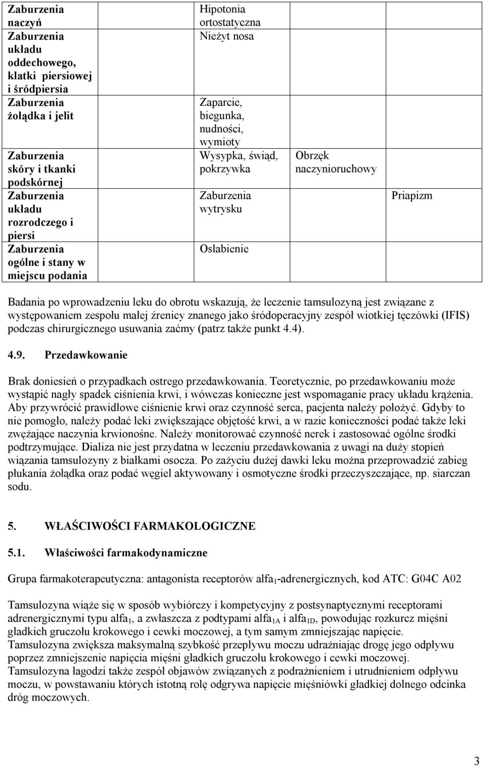 związane z występowaniem zespołu małej źrenicy znanego jako śródoperacyjny zespół wiotkiej tęczówki (IFIS) podczas chirurgicznego usuwania zaćmy (patrz także punkt 4.4). 4.9.