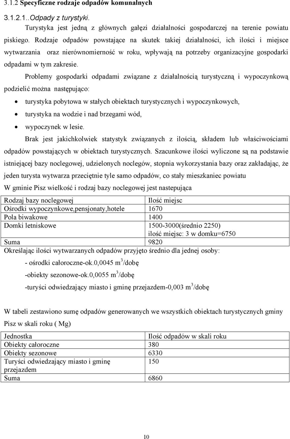 Problemy gospodarki odpadami związane z działalnością turystyczną i wypoczynkową podzielić można następująco: turystyka pobytowa w stałych obiektach turystycznych i wypoczynkowych, turystyka na