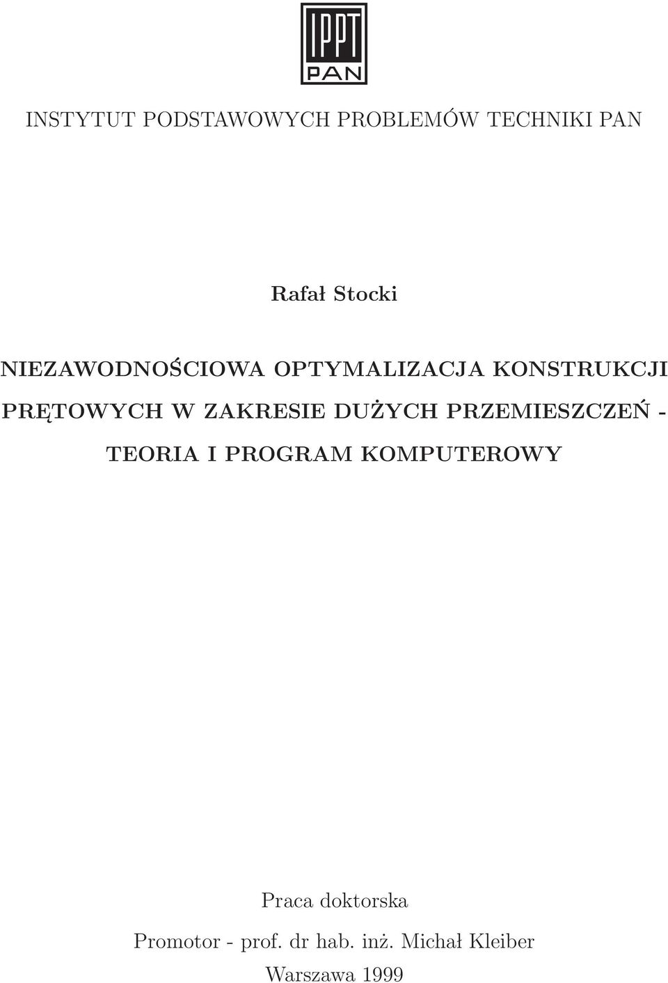 ZAKRESIE DUŻYCH PRZEMIESZCZEŃ - TEORIA I PROGRAM KOMPUTEROWY