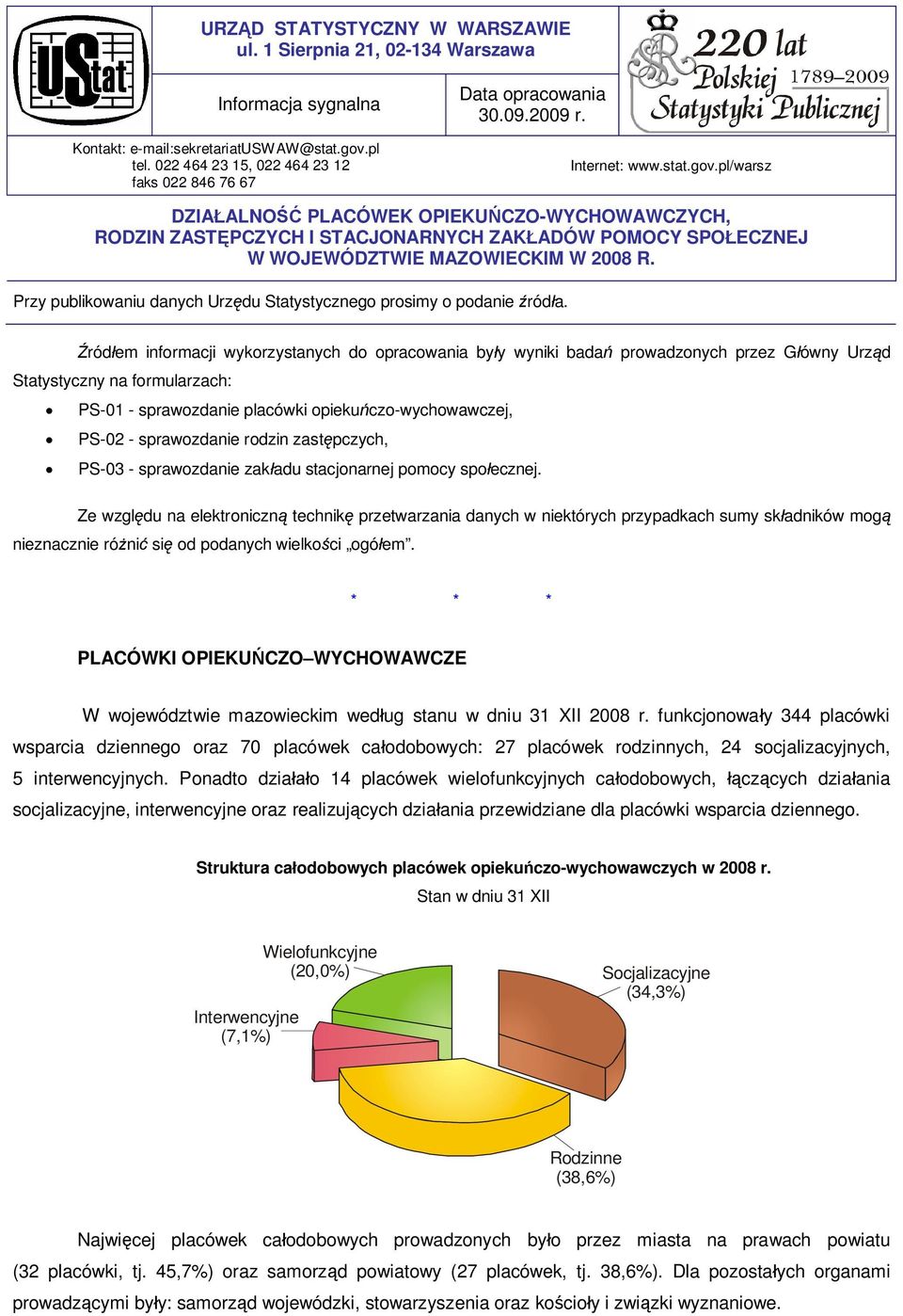 pl/warsz DZIA ALNO PLACÓWEK OPIEKU CZO-WYCHOWAWCZYCH, RODZIN ZAST PCZYCH I STACJONARNYCH ZAK ADÓW POMOCY SPO ECZNEJ W WOJEWÓDZTWIE MAZOWIECKIM W R.