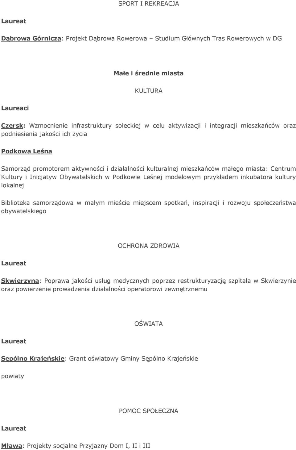 w Podkowie Leśnej modelowym przykładem inkubatora kultury lokalnej Biblioteka samorządowa w małym mieście miejscem spotkań, inspiracji i rozwoju społeczeństwa obywatelskiego Skwierzyna: Poprawa