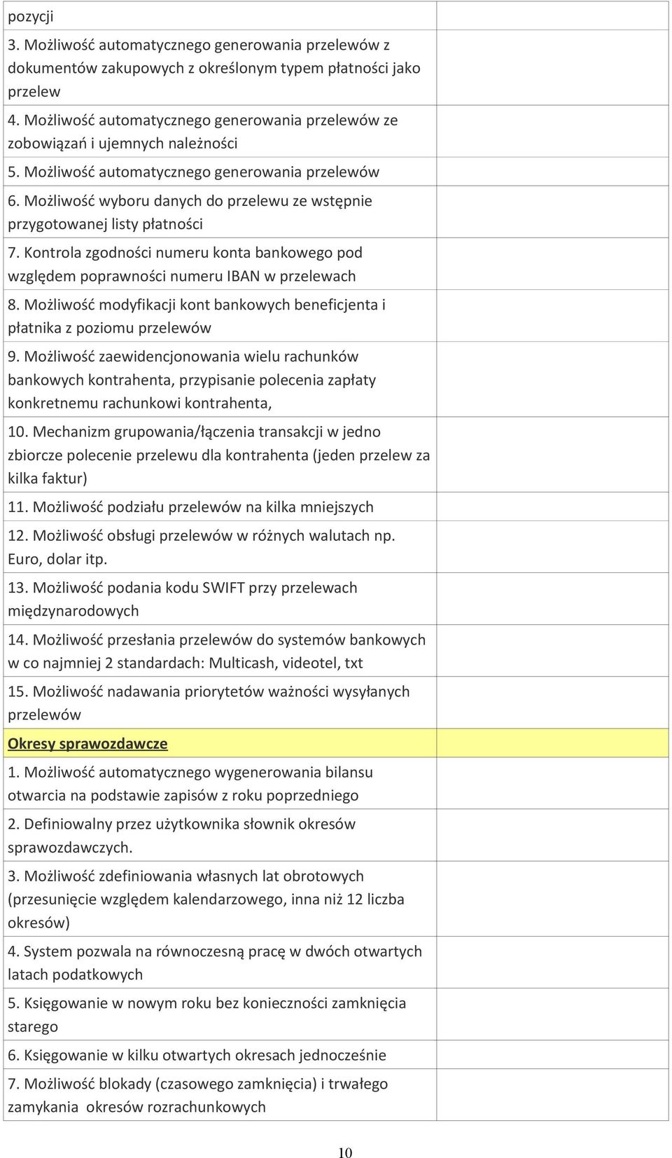 Możliwość wyboru danych do przelewu ze wstępnie przygotowanej listy płatności 7. Kontrola zgodności numeru konta bankowego pod względem poprawności numeru IBAN w przelewach 8.