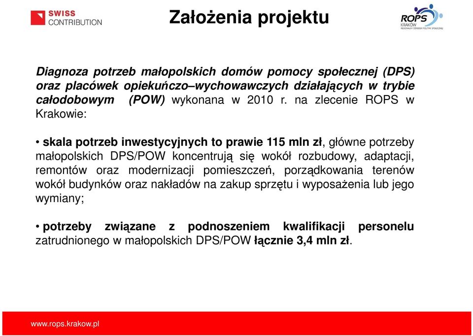 na zlecenie ROPS w Krakowie: skala potrzeb inwestycyjnych to prawie 115 mln zł, główne potrzeby małopolskich DPS/POW koncentrują się wokół