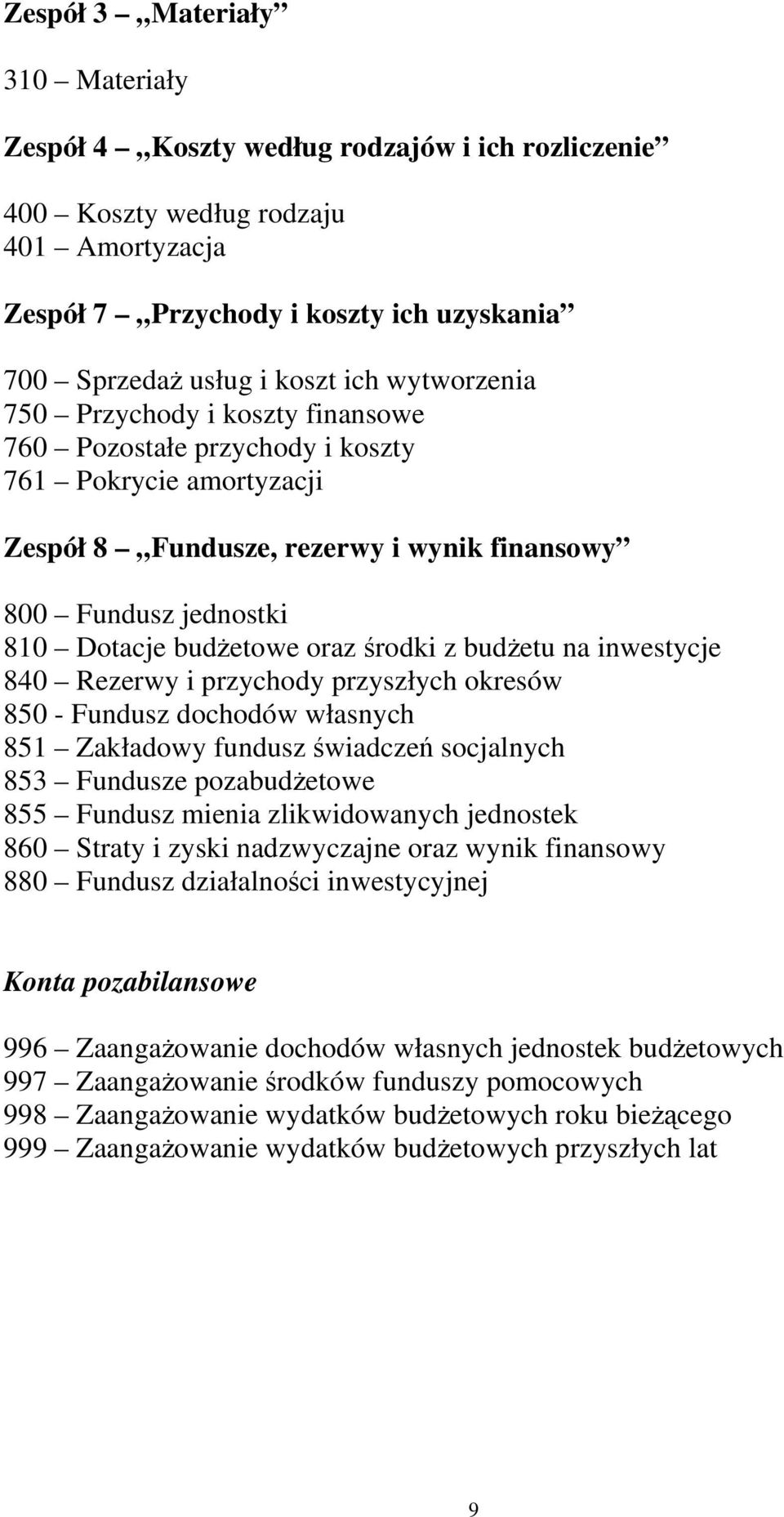 środki z budżetu na inwestycje 840 Rezerwy i przychody przyszłych okresów 850 - Fundusz dochodów własnych 851 Zakładowy fundusz świadczeń socjalnych 853 Fundusze pozabudżetowe 855 Fundusz mienia