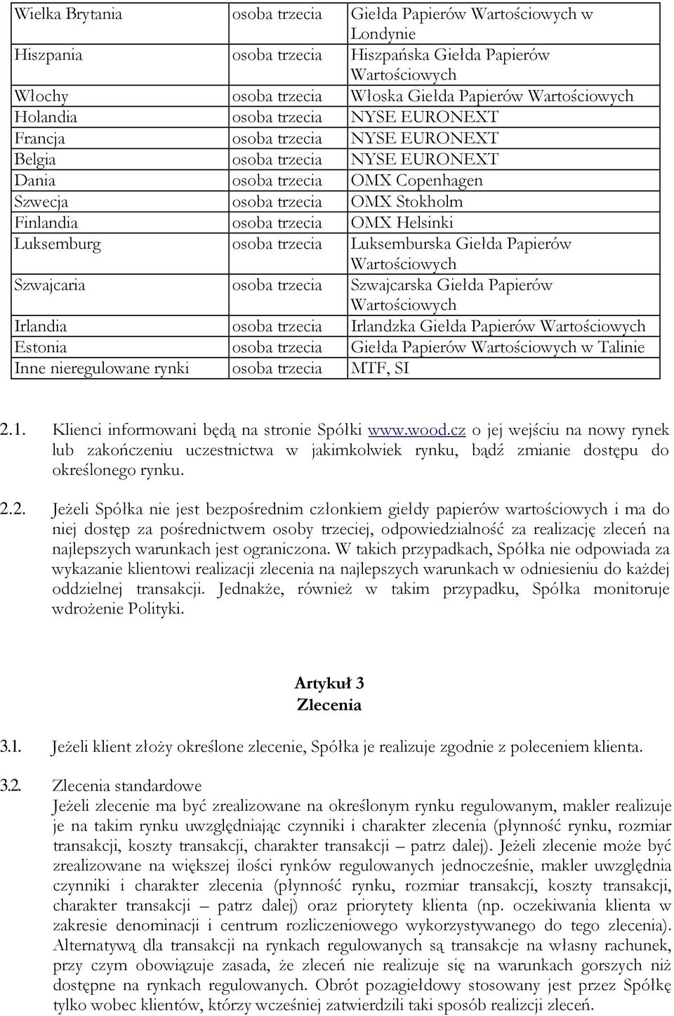 trzecia OMX Helsinki Luksemburg osoba trzecia Luksemburska Giełda Papierów Wartościowych Szwajcaria osoba trzecia Szwajcarska Giełda Papierów Wartościowych Irlandia osoba trzecia Irlandzka Giełda