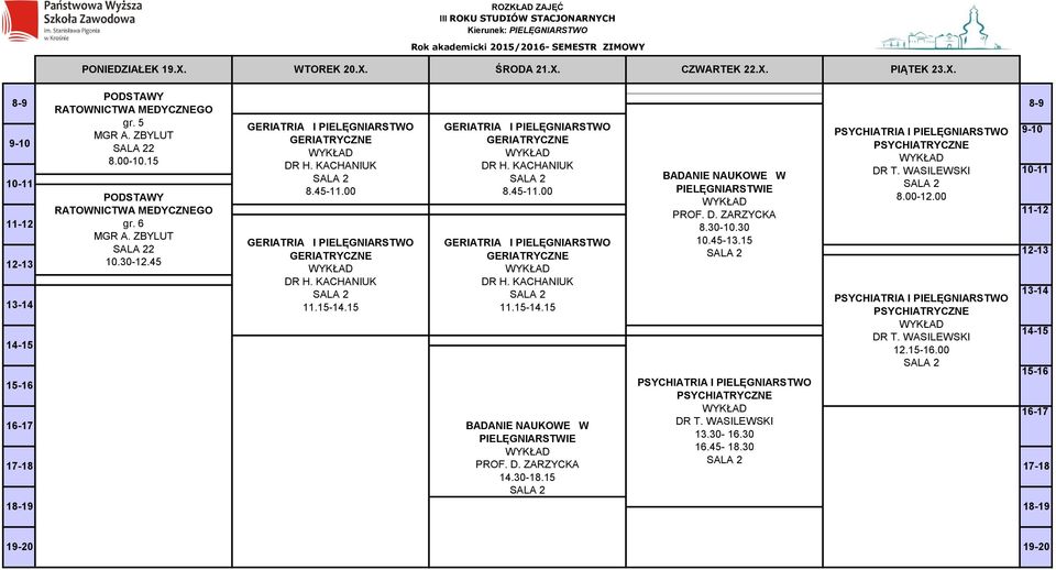 5 2 RATOWNICTWA gr. 6 2 14.30-18.15 8.30-10.