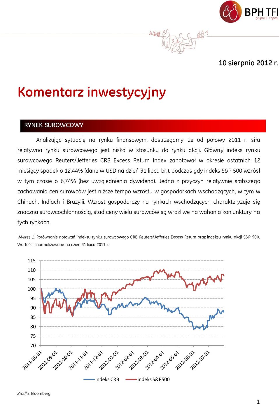 Główny indeks rynku surowcowego Reuters/Jefferies CRB Excess Return Index zanotował w okresie ostatnich 12 miesięcy spadek o 12,44% (dane w USD na dzień 31 lipca br.