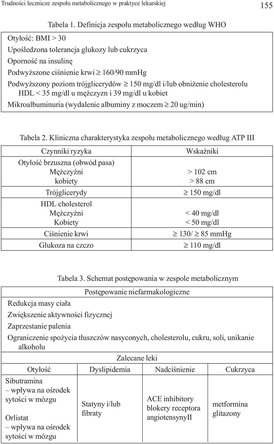 obni enie cholesterolu HDL < 35 mg/dl u mê czyzn i 39 mg/dl u kobiet Mikroalbuminuria (wydalenie albuminy z moczem 20 ug/min) Tabela 2.