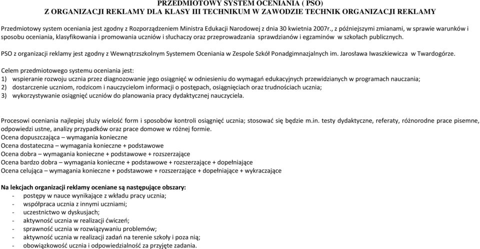 , z późniejszymi zmianami, w sprawie warunków i sposobu oceniania, klasyfikowania i promowania uczniów i słuchaczy oraz przeprowadzania sprawdzianów i egzaminów w szkołach publicznych.