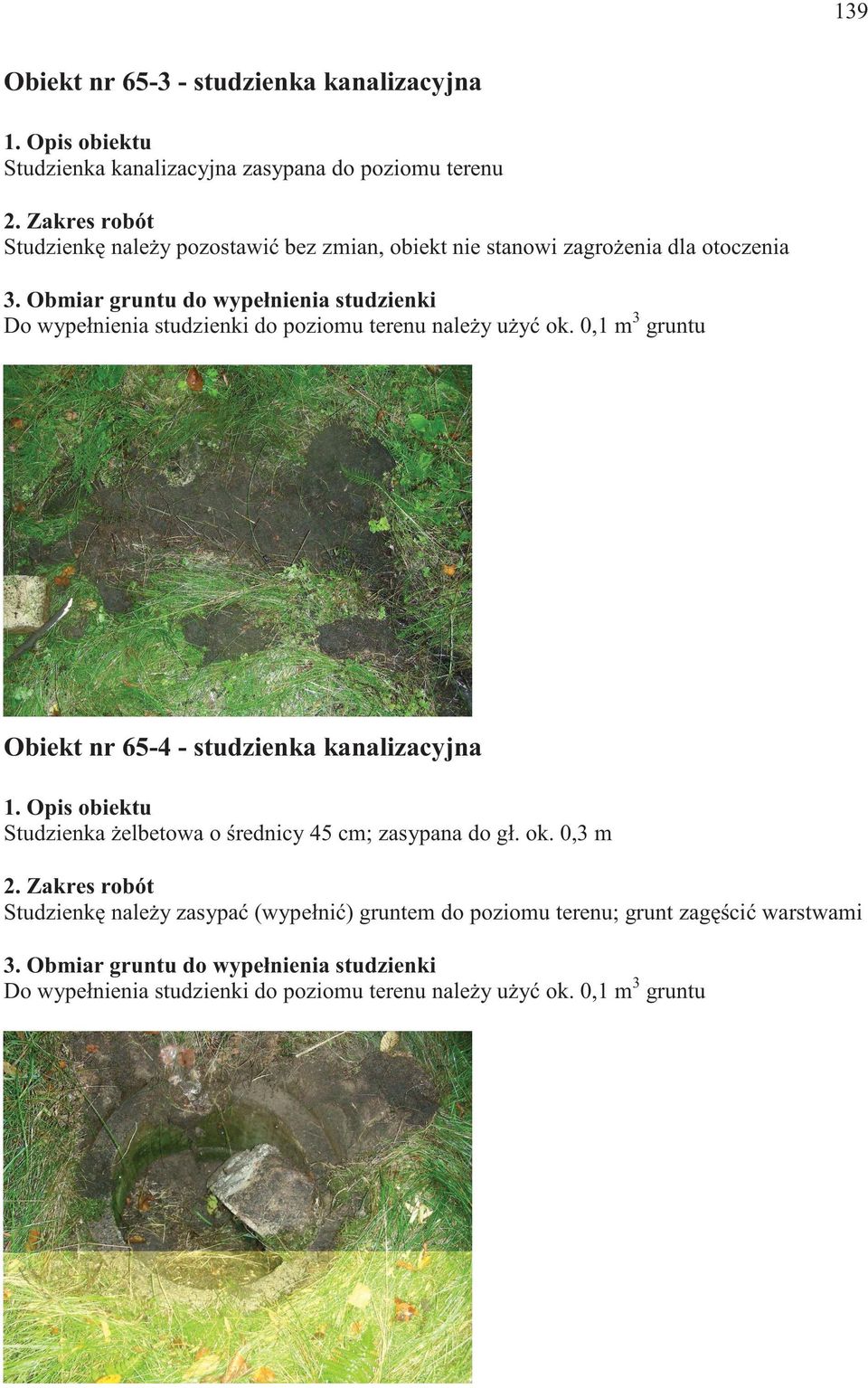 0,1 m3 gruntu Obiekt nr 65-4 - studzienka kanalizacyjna Studzienka Īelbetowa o Ğrednicy 45 cm; zasypana do gł. ok.