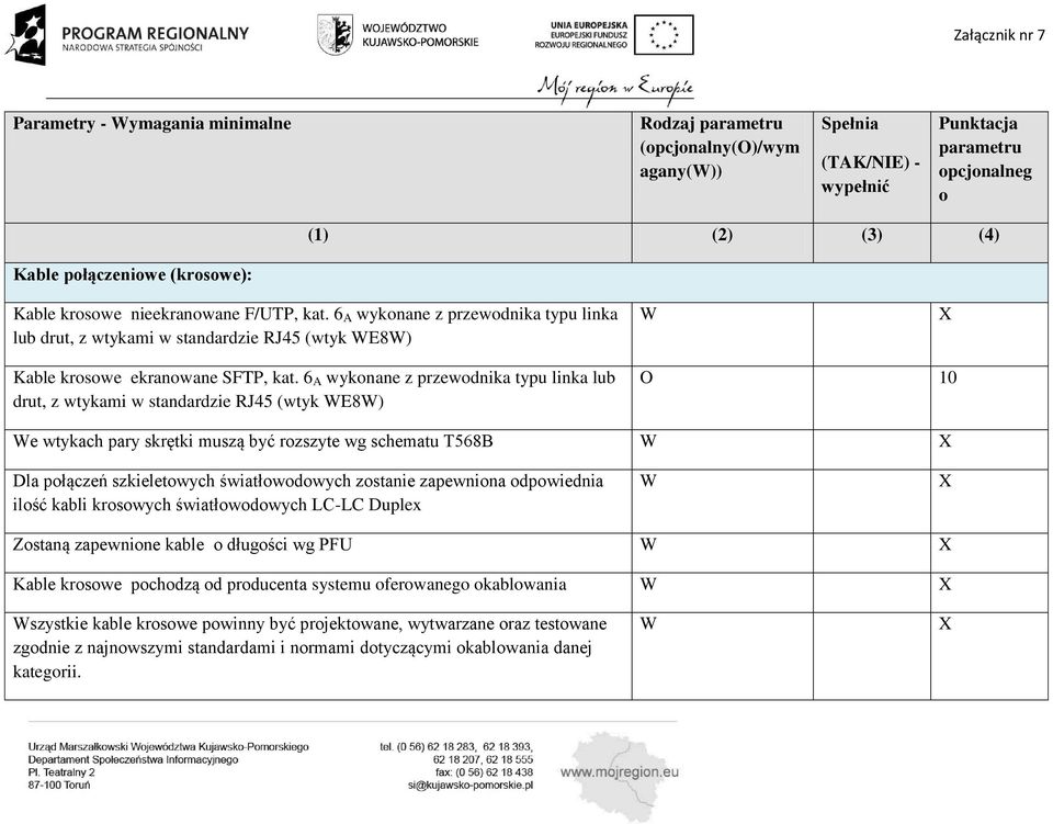 6 A wyknane z przewdnika typu linka lub drut, z wtykami w standardzie RJ45 (wtyk E8) O 10 e wtykach pary skrętki muszą być rzszyte wg schematu T568B Dla płączeń szkieletwych światłwdwych