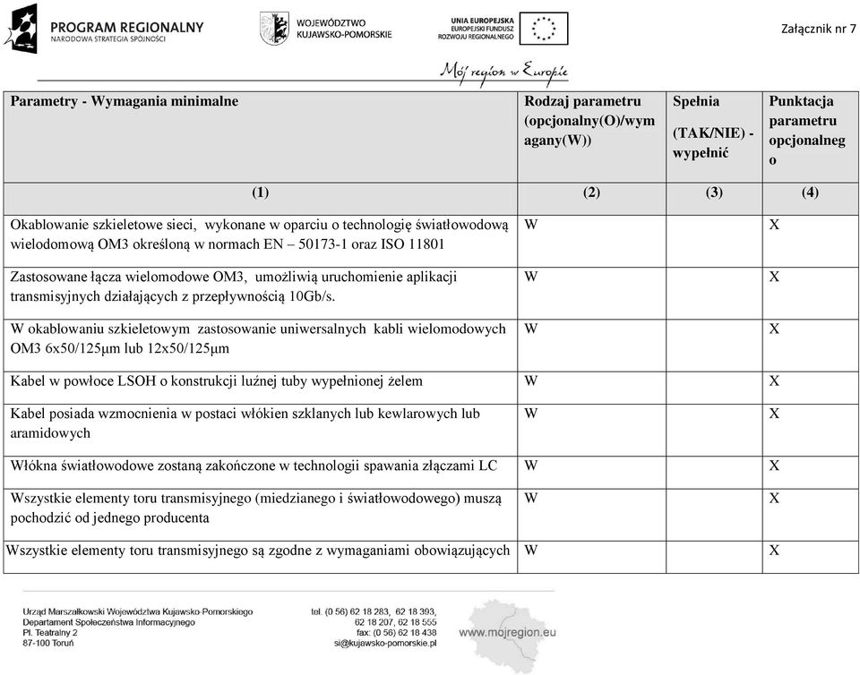 kablwaniu szkieletwym zastswanie uniwersalnych kabli wielmdwych OM3 6x50/125μm lub 12x50/125μm Kabel w pwłce LSOH knstrukcji luźnej tuby wypełninej żelem Kabel psiada wzmcnienia w pstaci