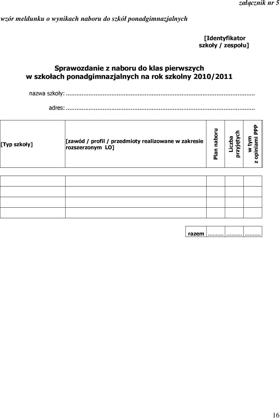 szkolny 2010/2011 nazwa szkoły:... adres:.