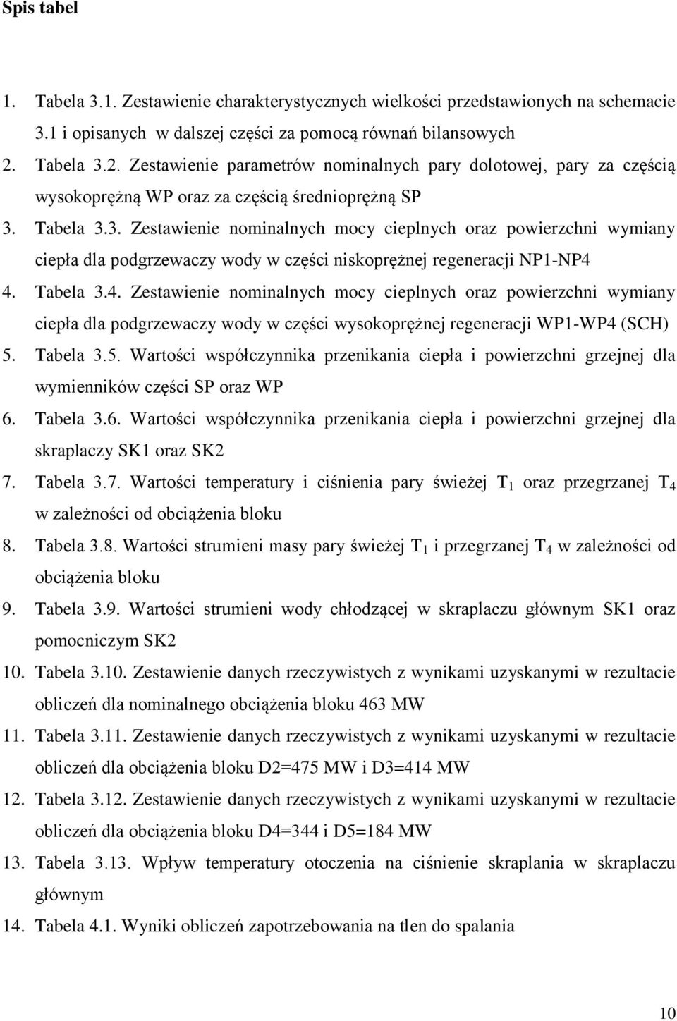 Tabela 3.4. Zestawienie nominalnych mocy cieplnych oraz powierzchni wymiany ciepła dla podgrzewaczy wody w części wysokoprężnej regeneracji W-W4 (SCH) 5.