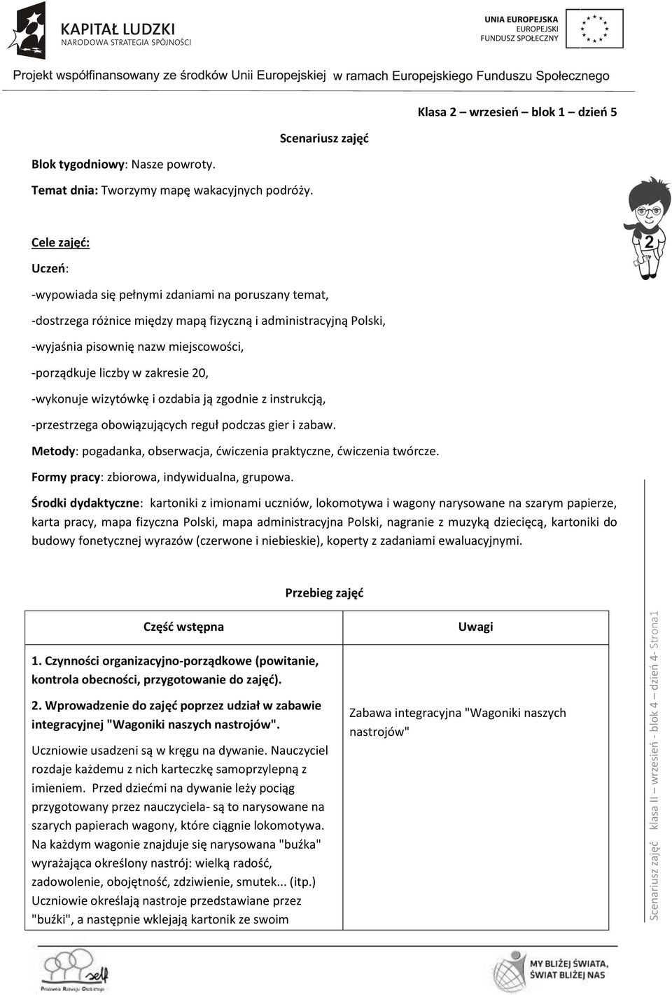 zakresie 20, -wykonuje wizytówkę i ozdabia ją zgodnie z instrukcją, -przestrzega obowiązujących reguł podczas gier i zabaw. Metody: pogadanka, obserwacja, ćwiczenia praktyczne, ćwiczenia twórcze.