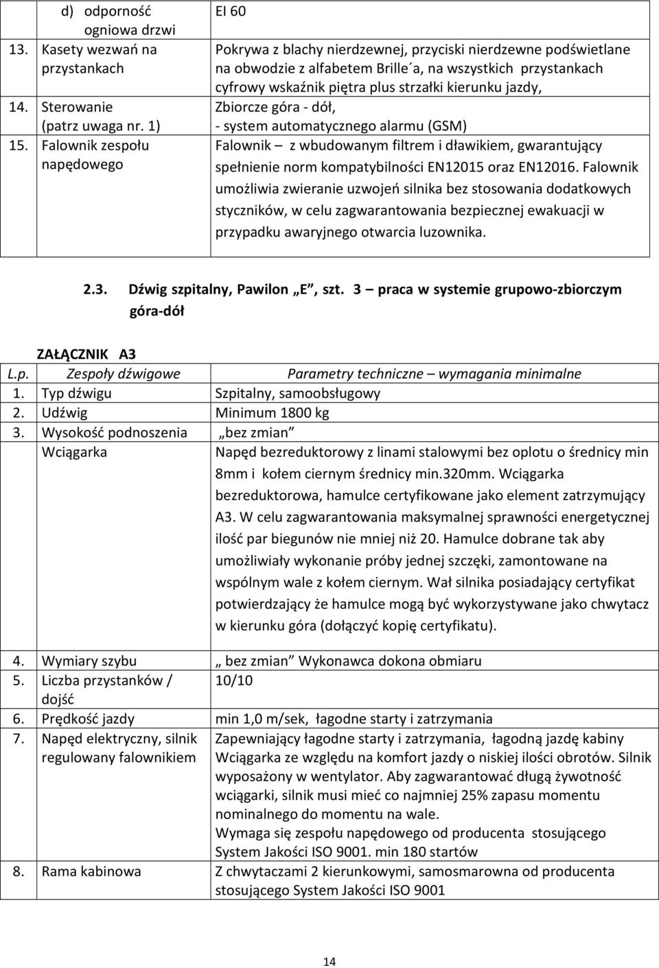 kierunku jazdy, Zbiorcze góra - dół, - system automatycznego alarmu (GSM) Falownik z wbudowanym filtrem i dławikiem, gwarantujący spełnienie norm kompatybilności EN12015 oraz EN12016.