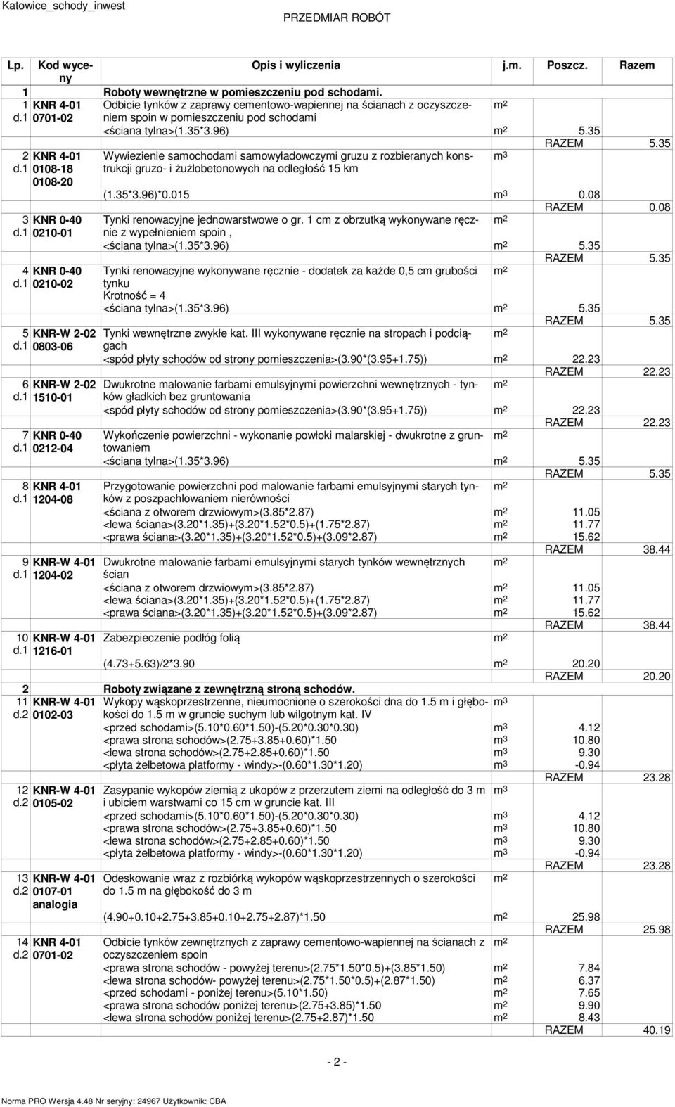 1 0108-18 0108-20 gruzo- i żużlobeonowych na odległość 15 k (1.35*3.96)*0.015 3 0.08 3 KNR 0-40 d.1 0210-01 4 KNR 0-40 d.1 0210-02 5 KNR-W 2-02 d.1 0803-06 6 KNR-W 2-02 d.1 1510-01 7 KNR 0-40 d.