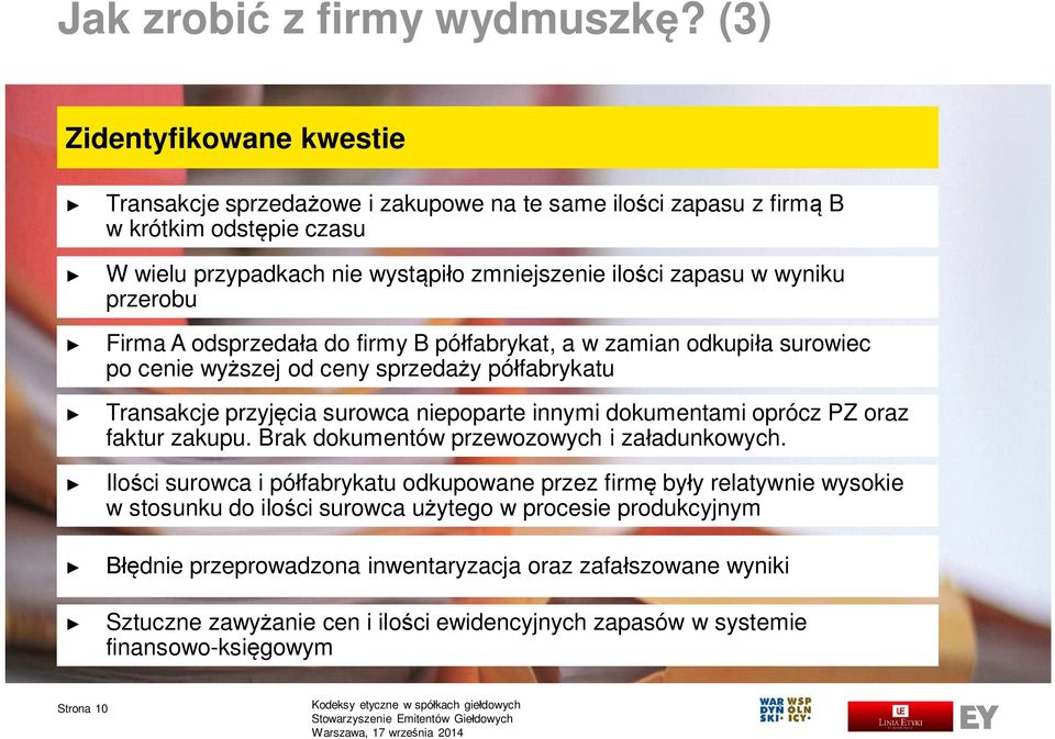 przerobu Firma A odsprzedała do firmy B półfabrykat, a w zamian odkupiła surowiec po cenie wyższej od ceny sprzedaży półfabrykatu Transakcje przyjęcia surowca niepoparte innymi dokumentami oprócz