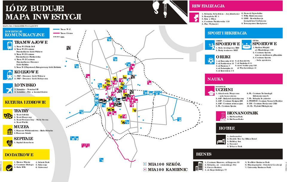 PKP - Dworzec Łódź Fabryczna LOTNISKO 1. Lotnisko - Terminal III 2. Lotnisko - Wieża kontroli lotów KULTURA I ZDROWIE TEATRY 1. Teatr Arlekin 2. Teatr Muzyczny 3. Teatr Powszechny - Mała Scena 4.