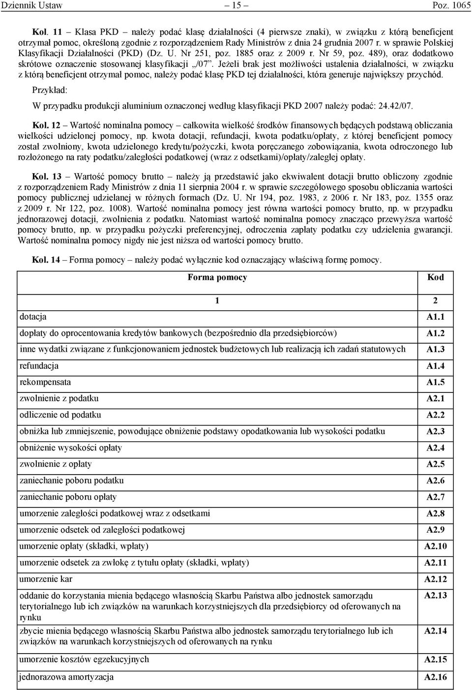 w sprawie Polskiej Klasyfikacji Działalności (PKD) (Dz. U. Nr 251, poz. 1885 oraz z 2009 r. Nr 59, poz. 489), oraz dodatkowo skrótowe oznaczenie stosowanej klasyfikacji /07.