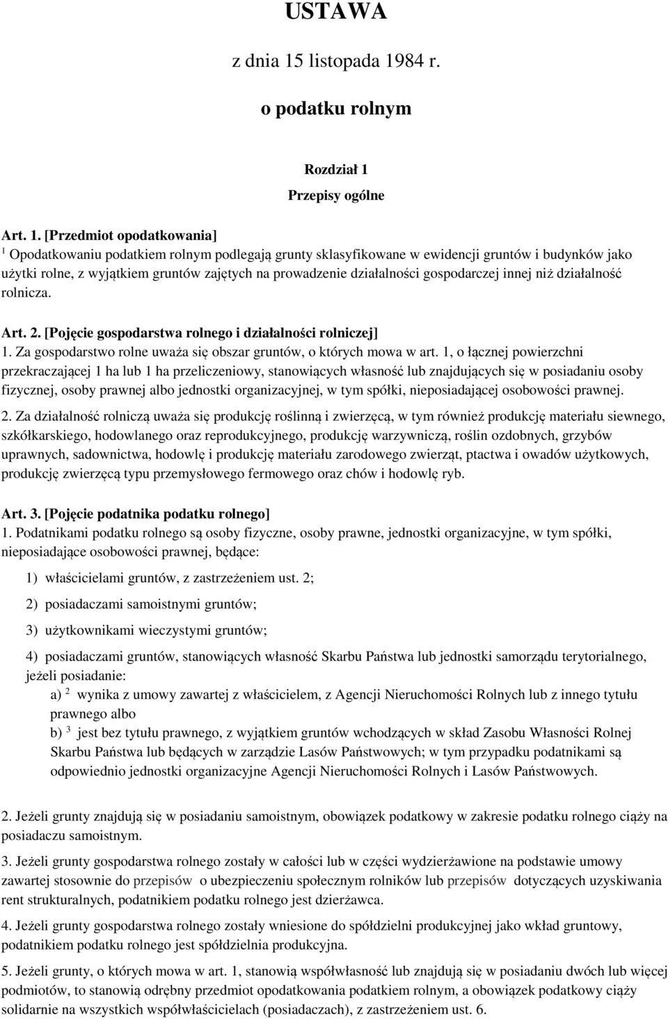 84 r. o podatku rolnym Rozdział 1 