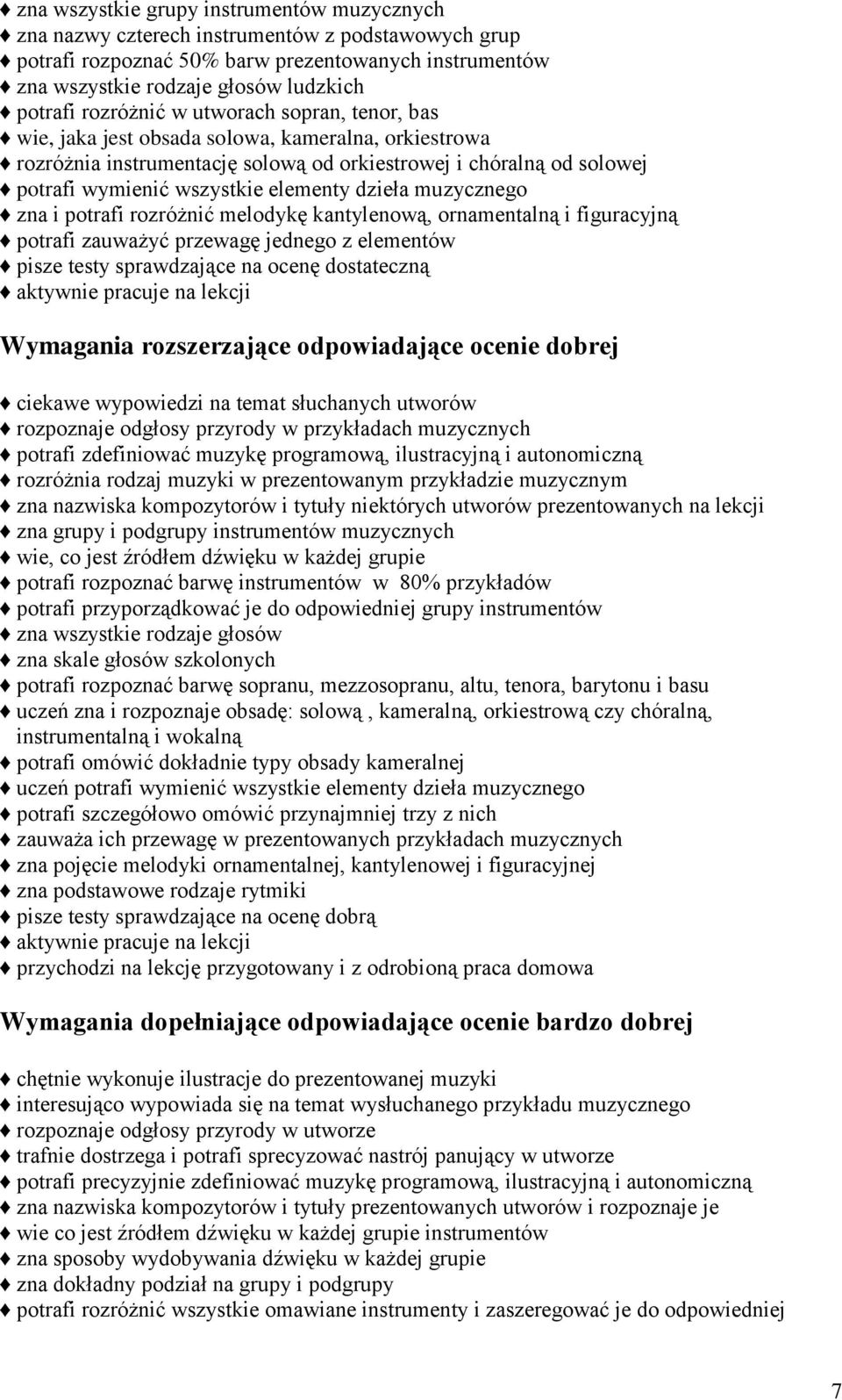 dzieła muzycznego zna i potrafi rozróżnić melodykę kantylenową, ornamentalną i figuracyjną potrafi zauważyć przewagę jednego z elementów pisze testy sprawdzające na ocenę dostateczną aktywnie pracuje