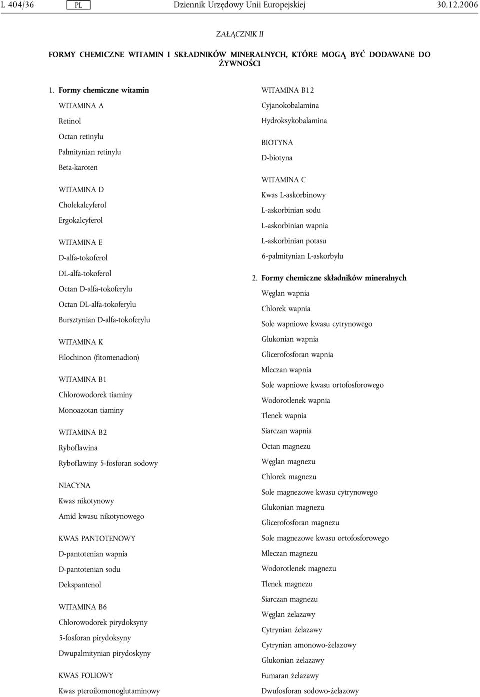 D-alfa-tokoferylu Octan DL-alfa-tokoferylu Bursztynian D-alfa-tokoferylu WITAMINA K Filochinon (fitomenadion) WITAMINA B1 Chlorowodorek tiaminy Monoazotan tiaminy WITAMINA B2 Ryboflawina Ryboflawiny