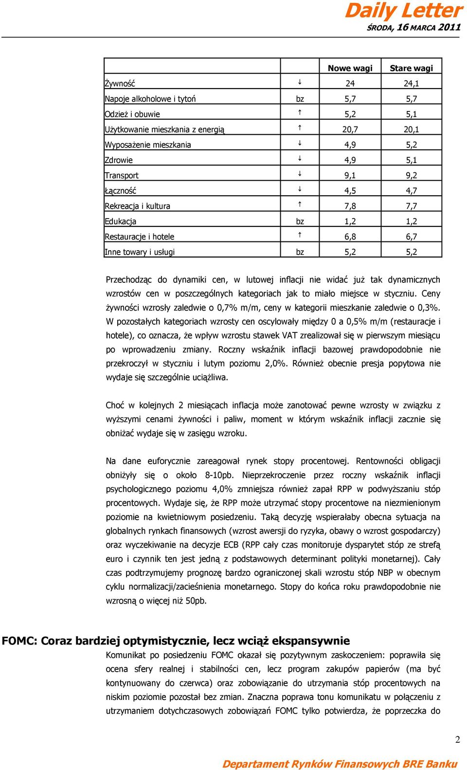 widać już tak dynamicznych wzrostów cen w poszczególnych kategoriach jak to miało miejsce w styczniu. Ceny żywności wzrosły zaledwie o 0,7% m/m, ceny w kategorii mieszkanie zaledwie o 0,3%.