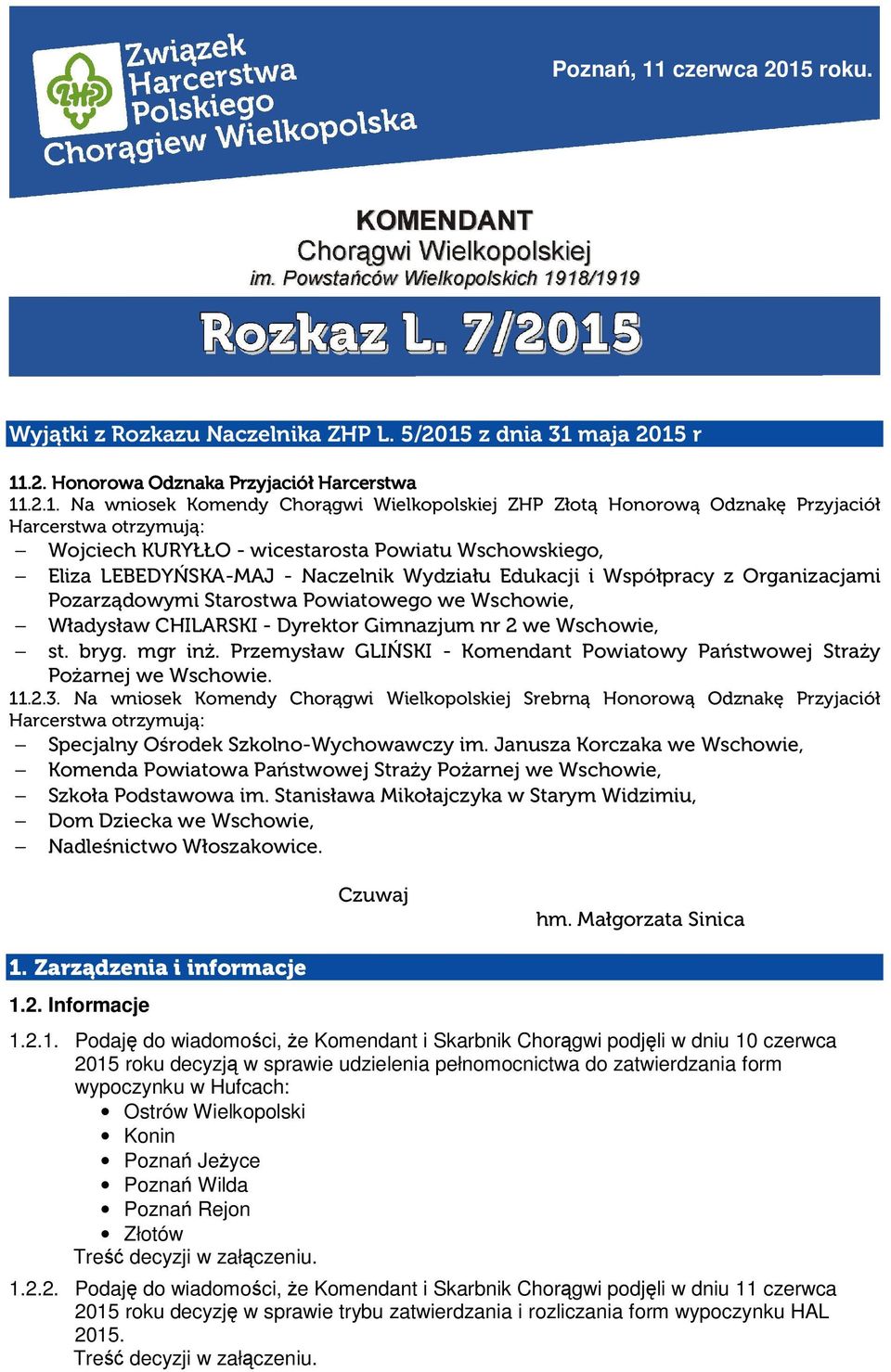 roku. Wyjątki z Rozkazu Naczelnika ZHP L. 5/2015