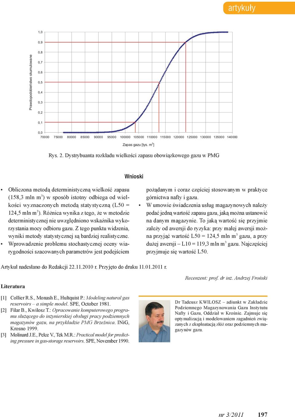 (L50 = 124,5 mln m 3 ). Różnca wynka z tego, że w metodze determnstycznej ne uwzględnono wskaźnka wykorzystana mocy odboru gazu. Z tego punktu wdzena, wynk metody statystycznej są bardzej realstyczne.