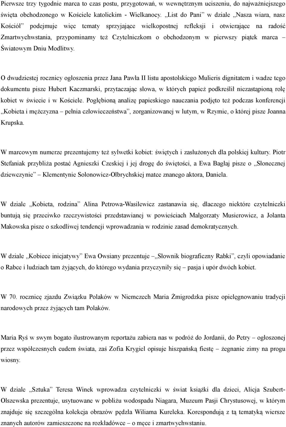 pierwszy piątek marca Światowym Dniu Modlitwy.