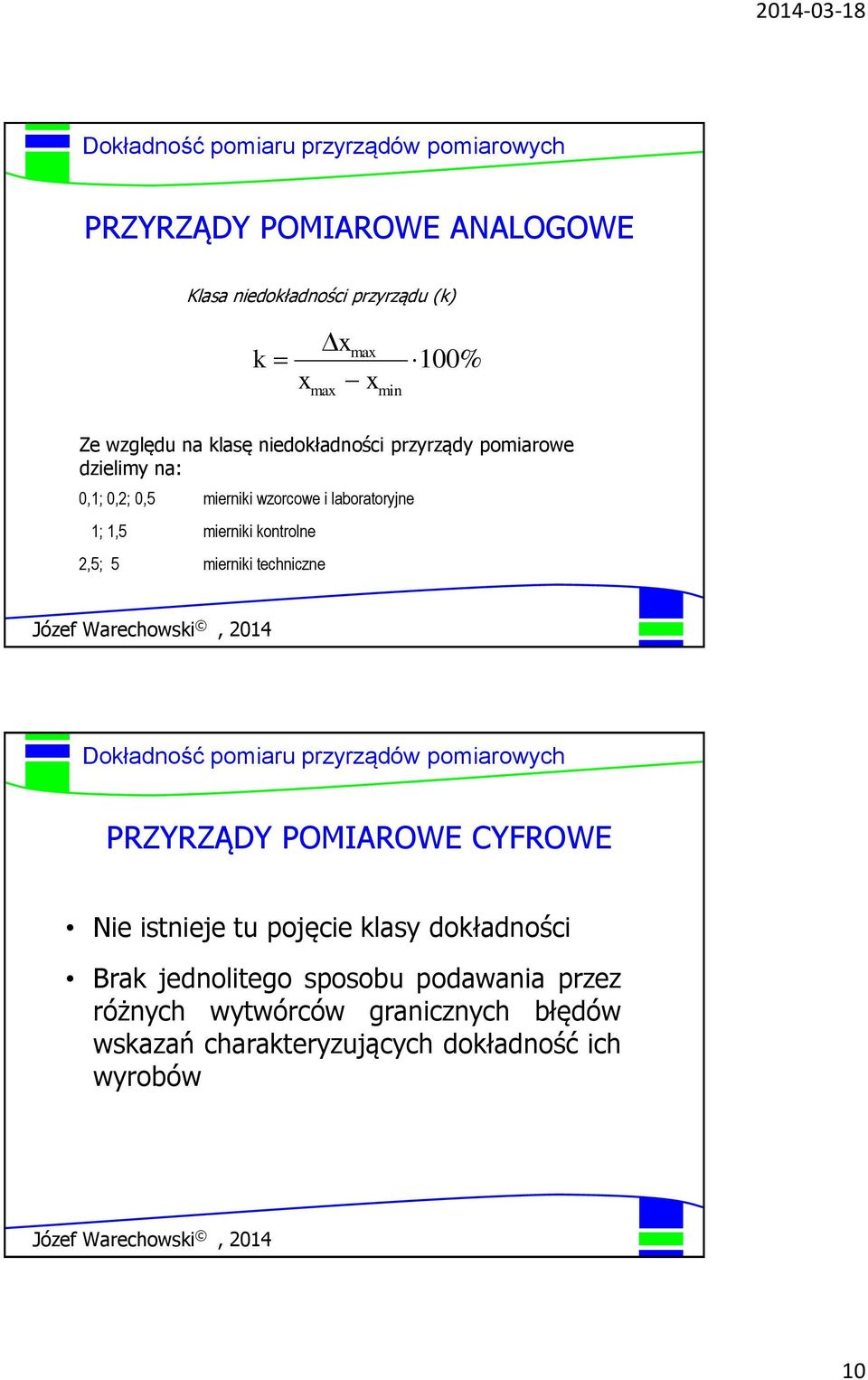 kontrolne 2,5; 5 mierniki techniczne PRZYRZĄDY POMIAROWE CYFROWE Nie istnieje tu pojęcie klasy dokładności Brak