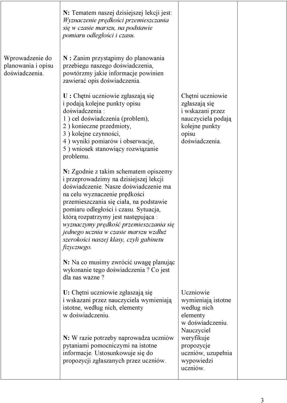 kolejne punkty opisu doświadczenia : 1 ) cel doświadczenia (problem), 2 ) konieczne przedmioty, 3 ) kolejne czynności, 4 ) wyniki pomiarów i obserwacje, 5 ) wniosek stanowiący rozwiązanie problemu.