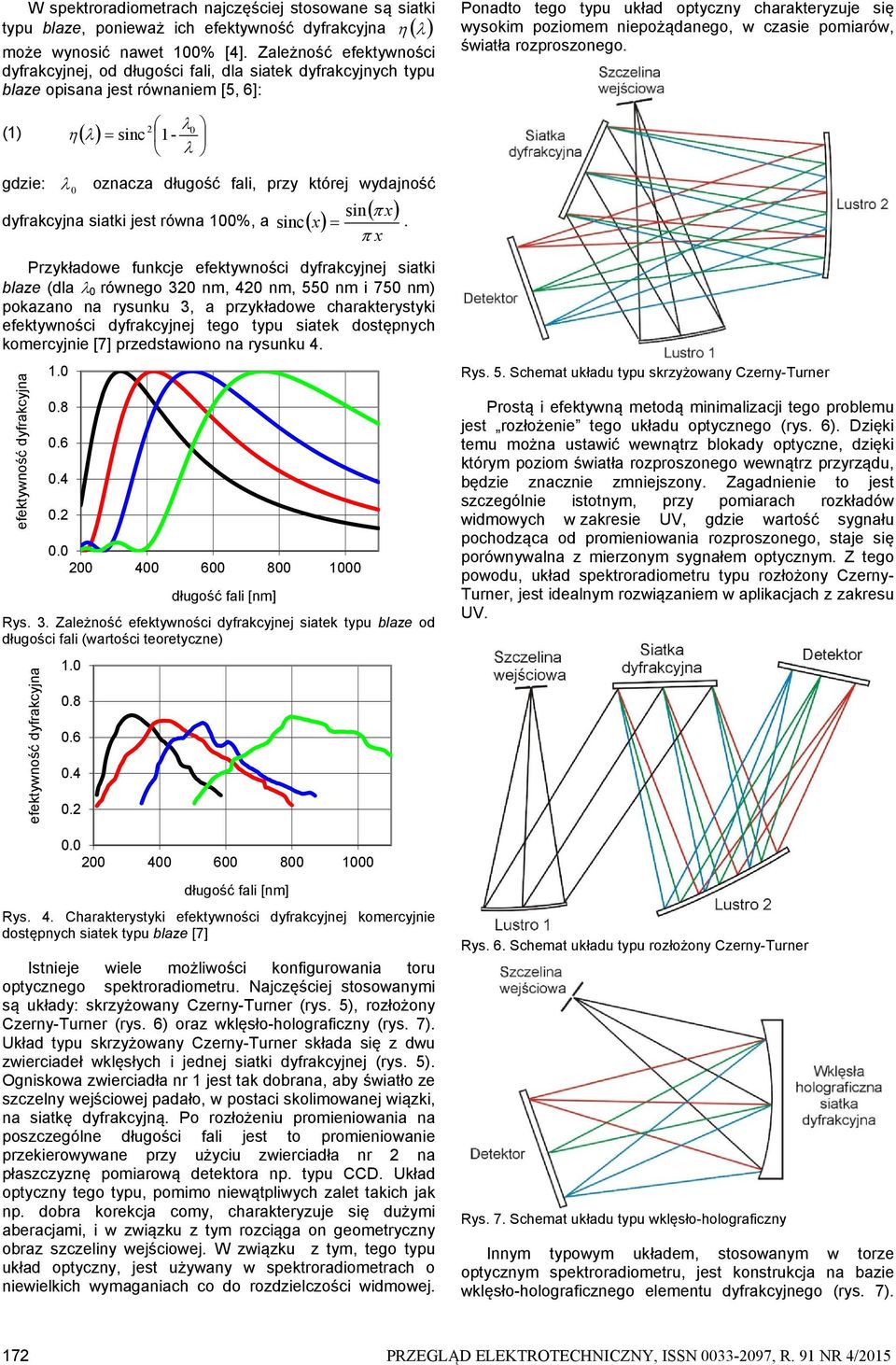 czasie pomiarów, światła rozproszoego. 1-2 (1) sic gdzie: ozacza długość fali, przy której wydajość si dyfrakcyja siatki jest rówa 1%, a x sic x.