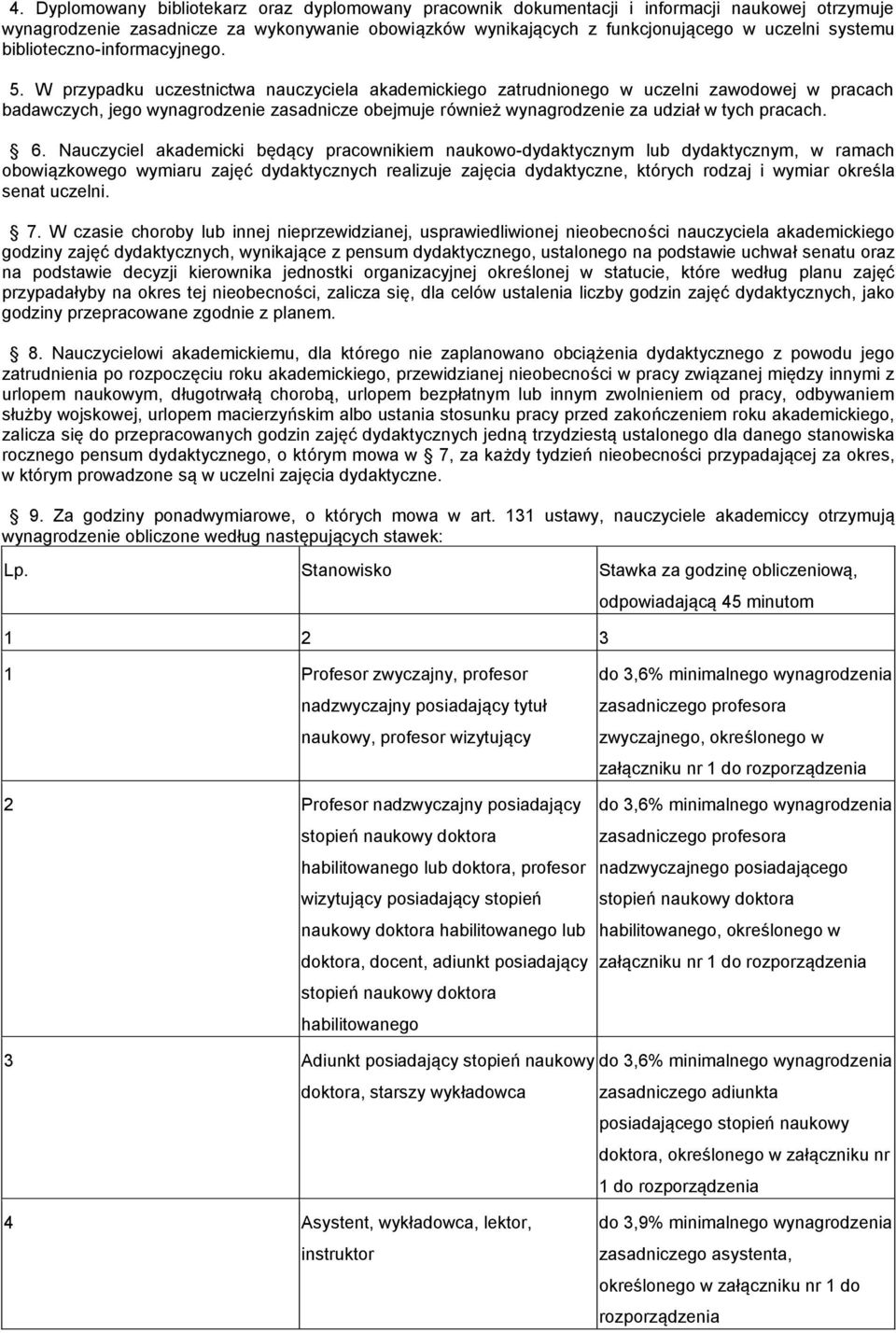 W przypadku uczestnictwa nauczyciela akademickiego zatrudnionego w uczelni zawodowej w pracach badawczych, jego wynagrodzenie zasadnicze obejmuje również wynagrodzenie za udział w tych pracach. 6.