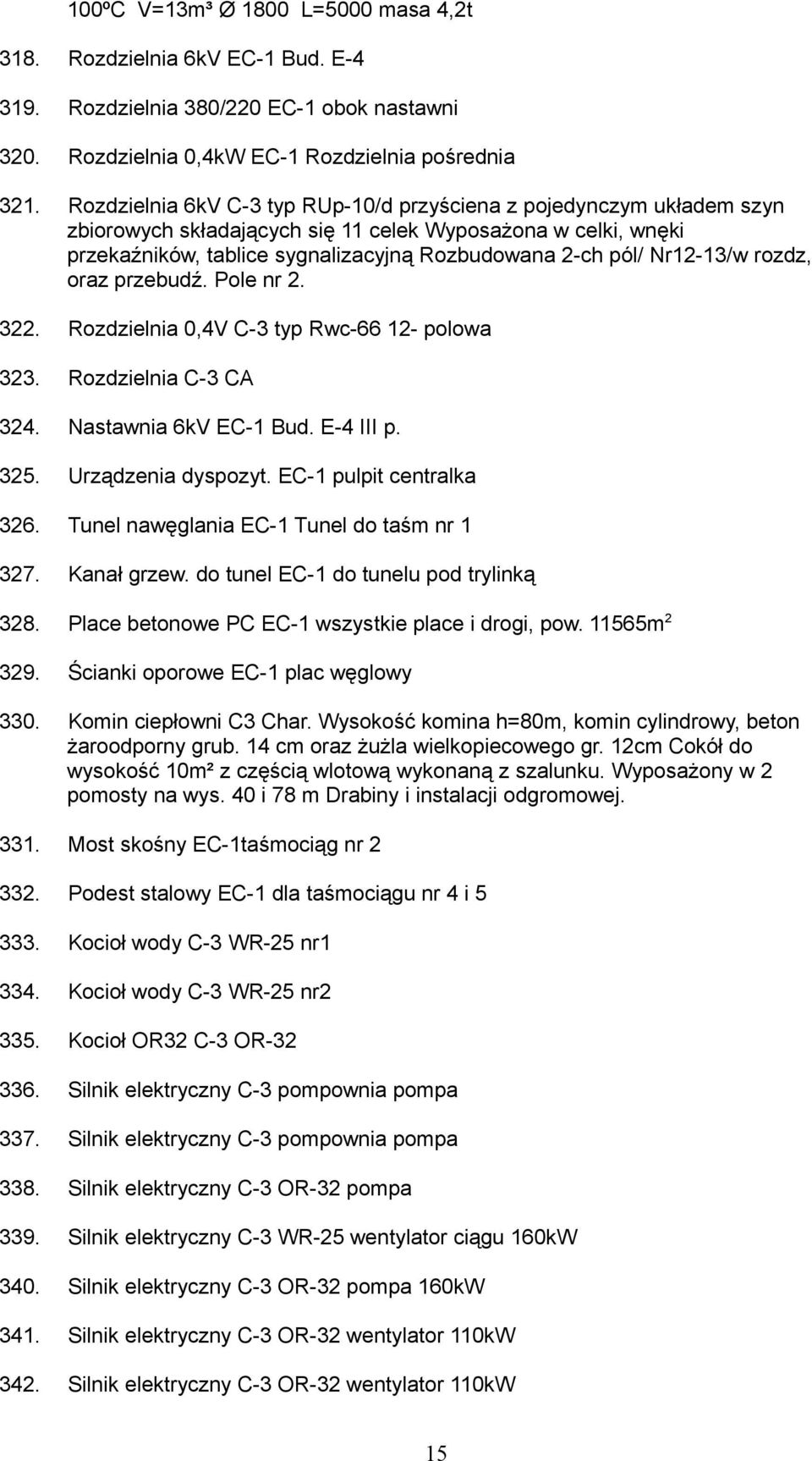 Nr12-13/w rozdz, oraz przebudź. Pole nr 2. 322. Rozdzielnia 0,4V C-3 typ Rwc-66 12- polowa 323. Rozdzielnia C-3 CA 324. Nastawnia 6kV EC-1 Bud. E-4 III p. 325. Urządzenia dyspozyt.