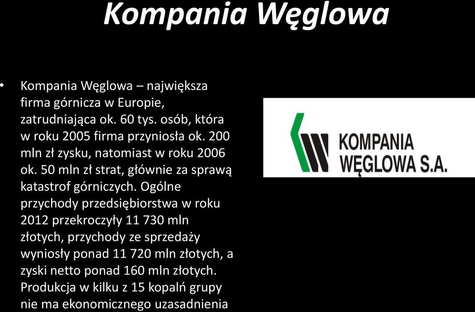 50 mln zł strat, głównie za sprawą katastrof górniczych.