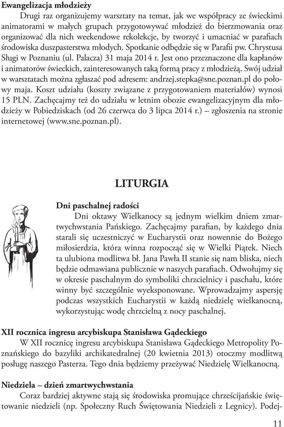 Jest ono przeznaczone dla kapłanów i animatorów świeckich, zainteresowanych taką formą pracy z młodzieżą. Swój udział w warsztatach można zgłaszać pod adresem: andrzej.stepka@sne.poznan.