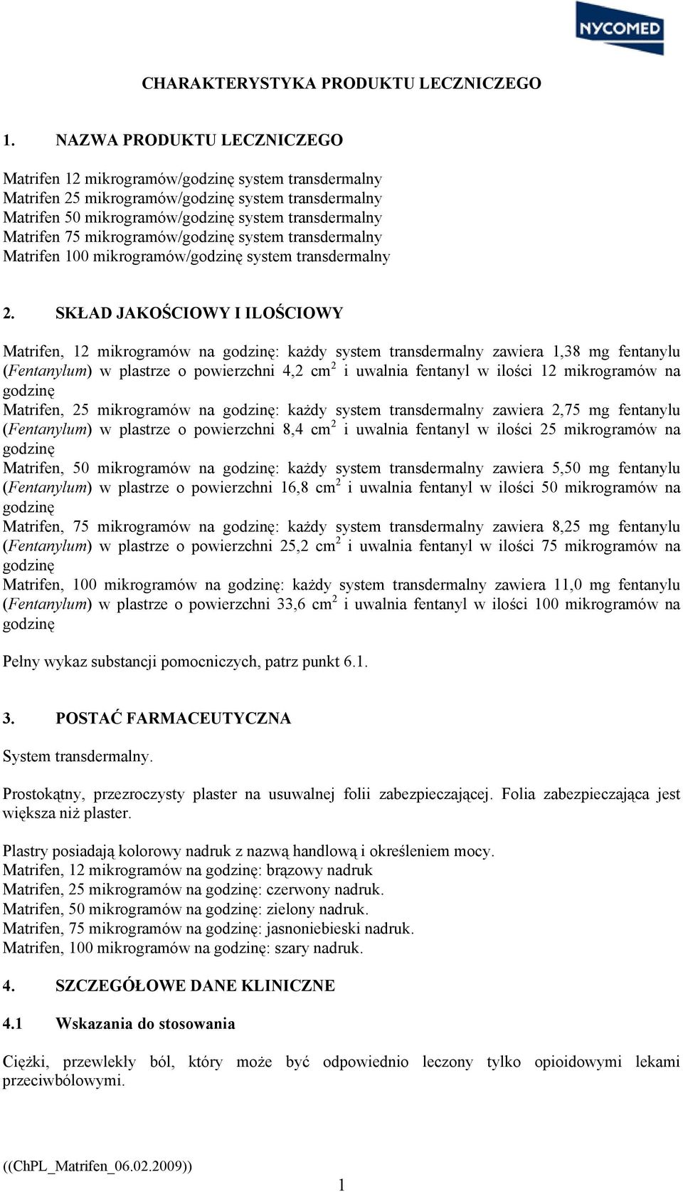 mikrogramów/godzinę system transdermalny Matrifen 100 mikrogramów/godzinę system transdermalny 2.