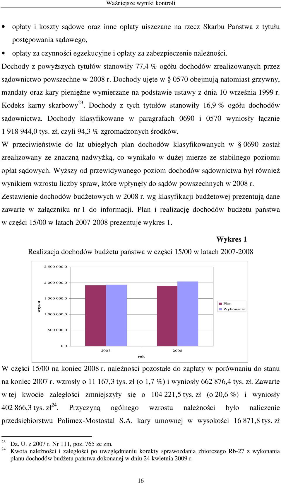 Dochody ujęte w 0570 obejmują natomiast grzywny, mandaty oraz kary pienięŝne wymierzane na podstawie ustawy z dnia 10 września 1999 r. Kodeks karny skarbowy 23.