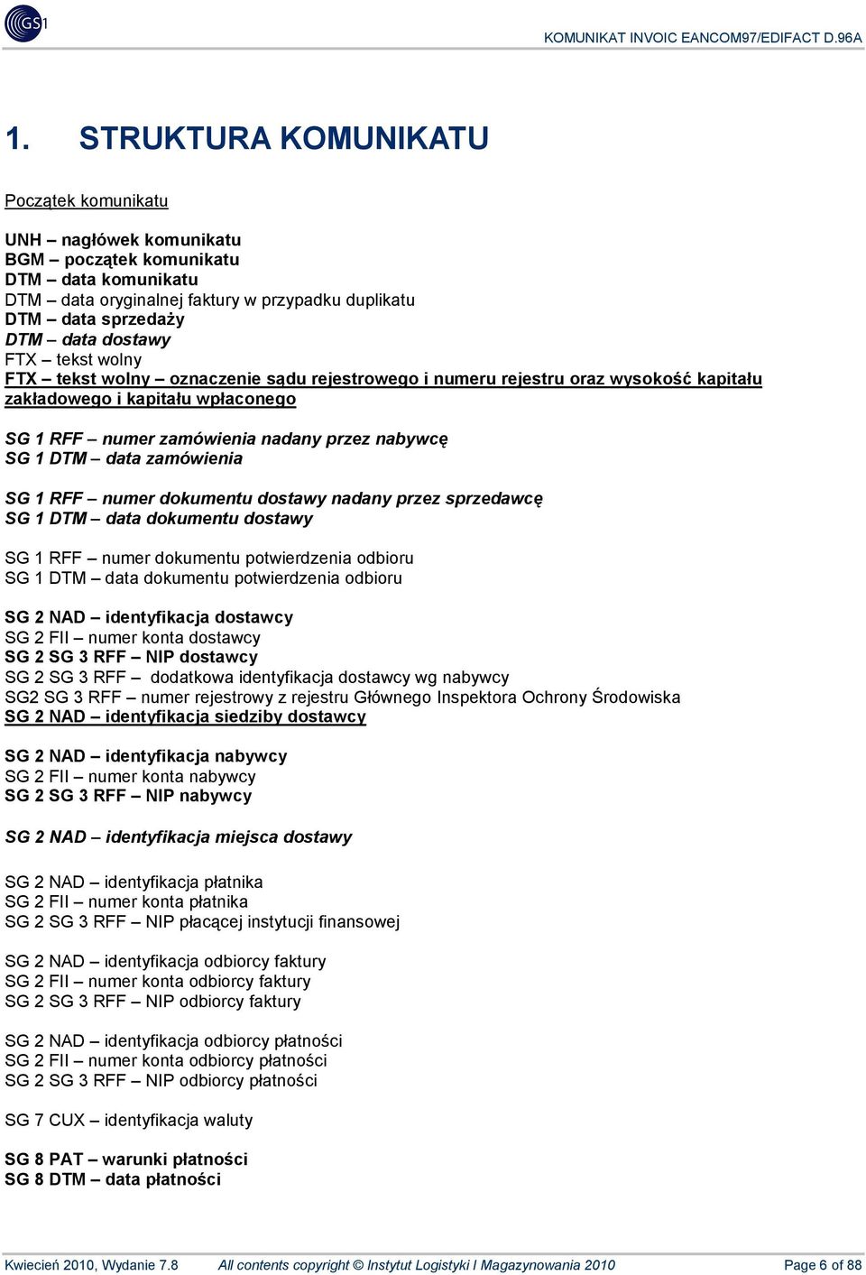 zamówienia SG 1 RFF numer dokumentu dostawy nadany przez sprzedawcę SG 1 DTM data dokumentu dostawy SG 1 RFF numer dokumentu potwierdzenia odbioru SG 1 DTM data dokumentu potwierdzenia odbioru SG 2