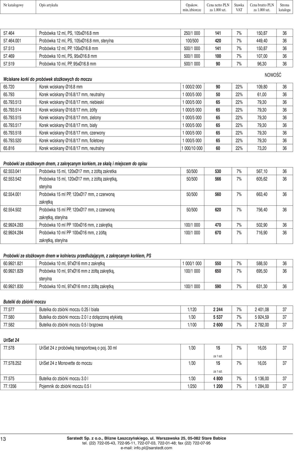 8 mm 500/1 000 90 7% 96,30 36 Wciskane korki do probówek sto kowych do moczu NOWOÂå 65.720 Korek wciskany Ø16.8 mm 1 000/2 000 90 22% 109,80 36 65.793 Korek wciskany Ø16.