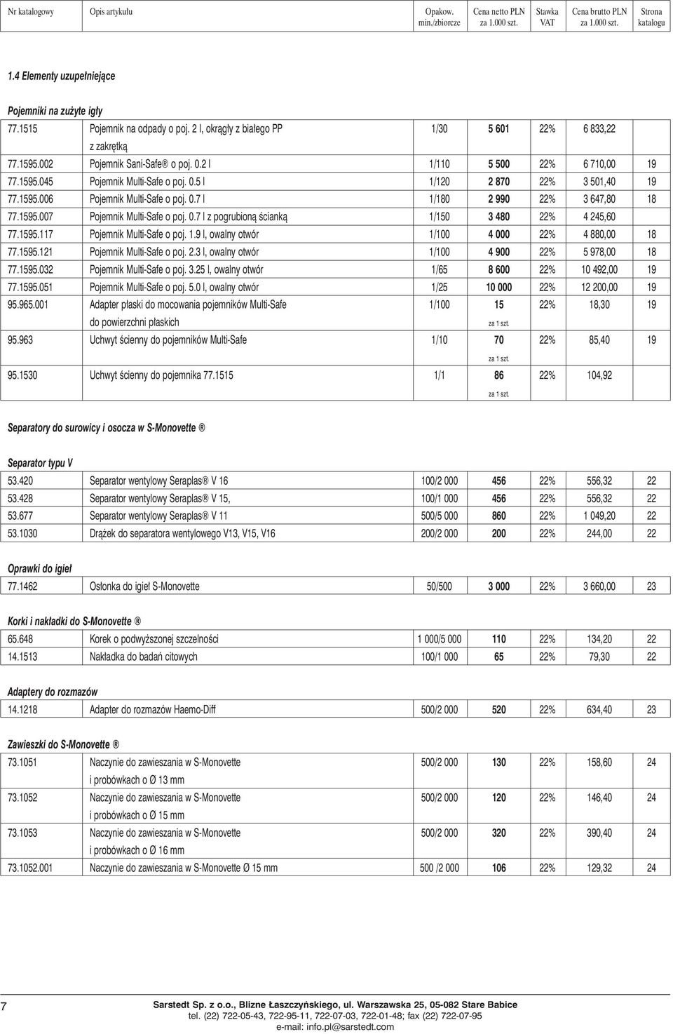 0.7 l z pogrubionà Êciankà 1/150 3 480 22% 4 245,60 77.1595.117 Pojemnik Multi-Safe o poj. 1.9 l, owalny otwór 1/100 4 000 22% 4 880,00 18 77.1595.121 Pojemnik Multi-Safe o poj. 2.3 l, owalny otwór 1/100 4 900 22% 5 978,00 18 77.