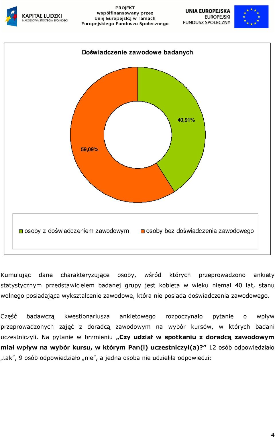 Część badawczą kwestionariusza ankietowego rozpoczynało pytanie o wpływ przeprowadzonych zajęć z doradcą zawodowym na wybór kursów, w których badani uczestniczyli.