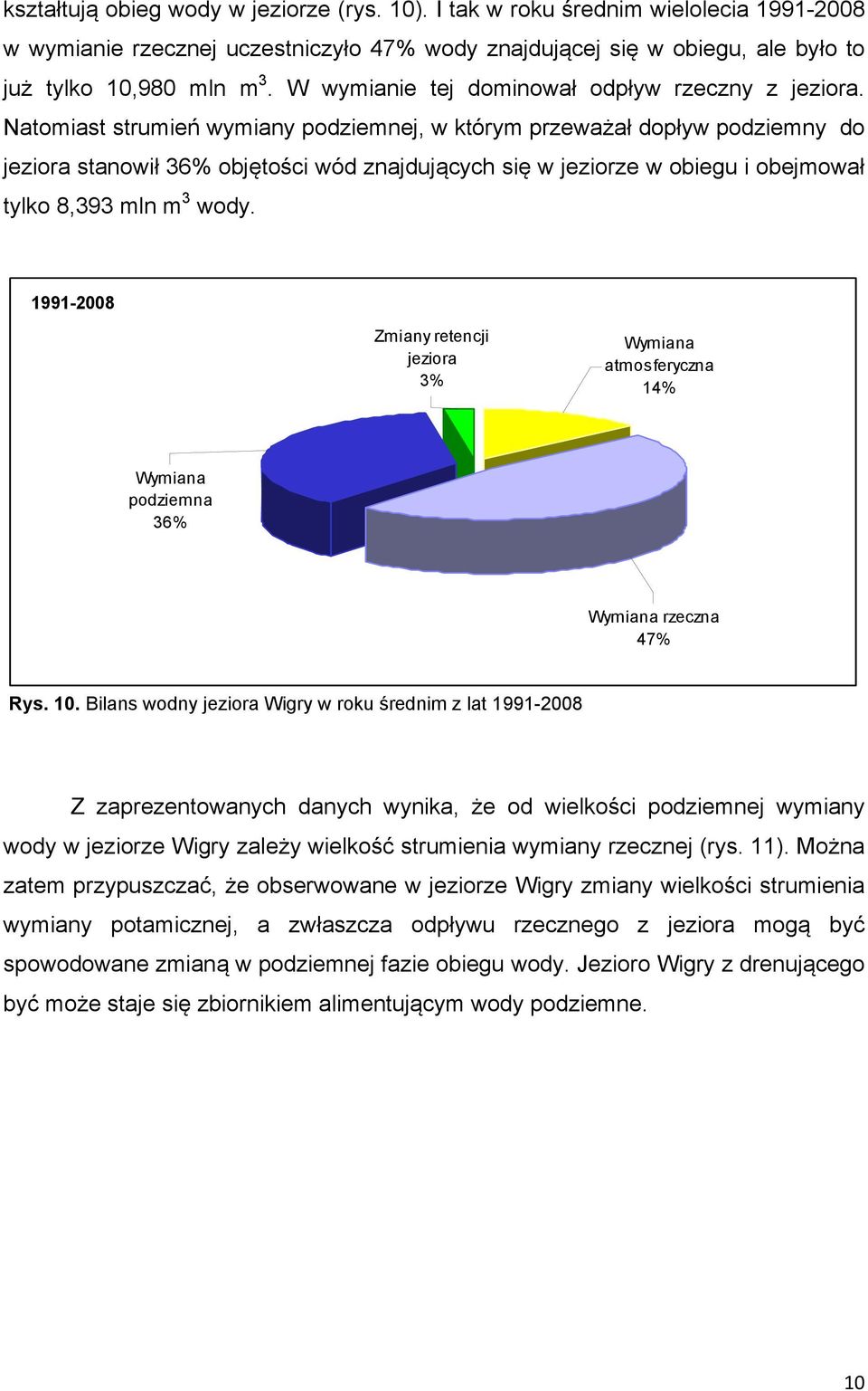 Natomiast strumień wymiany podziemnej, w którym przeważał dopływ podziemny do jeziora stanowił 36% objętości wód znajdujących się w jeziorze w obiegu i obejmował tylko 8,393 mln m 3 wody.